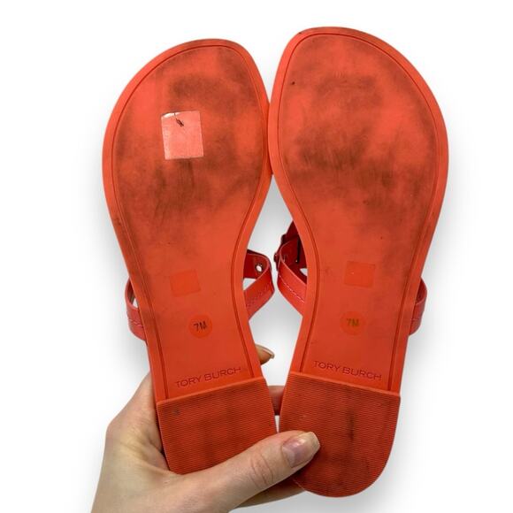 Tory Burch Patent Leather Miller Sandal Coral Crush 7 Women’s - Picture 11 of 12